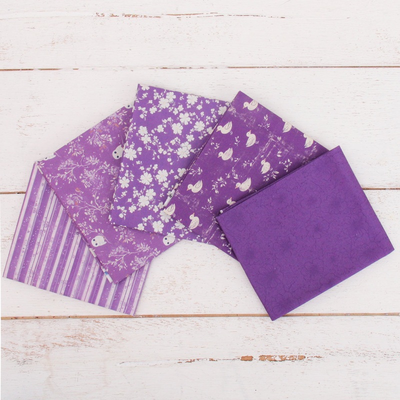 Fat Quarter Bundle – Five Dark Purple Precut Cotton Fabrics