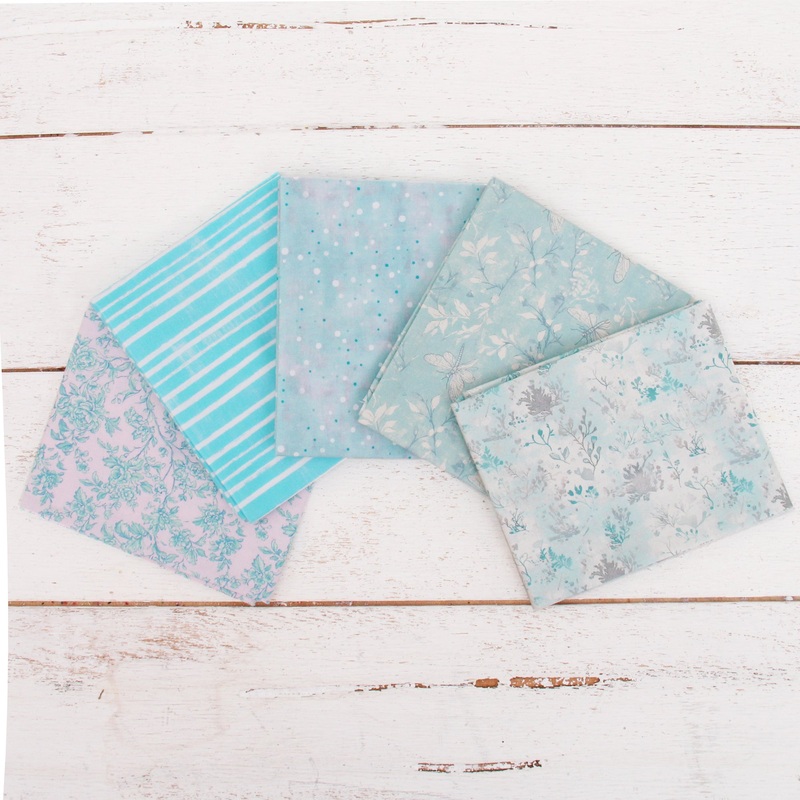 Fat Quarter Bundle – Five Light Aqua Precut Cotton Fabrics