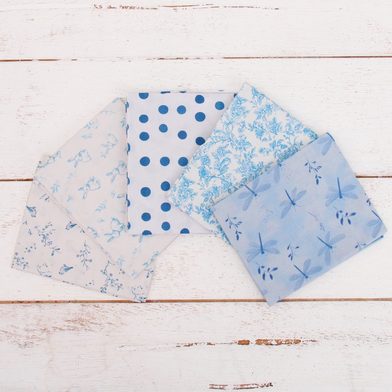 Fat Quarter Bundle – Five Light Blue & White Precut Cotton Fabrics