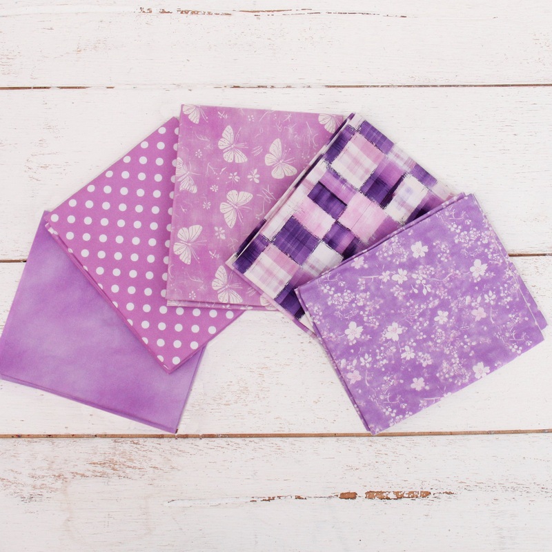 Fat Quarter Bundle – Five Purple Precut Cotton Fabrics