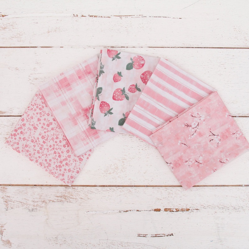 Fat Quarter Bundle – Five White Pink Precut Cotton Fabrics