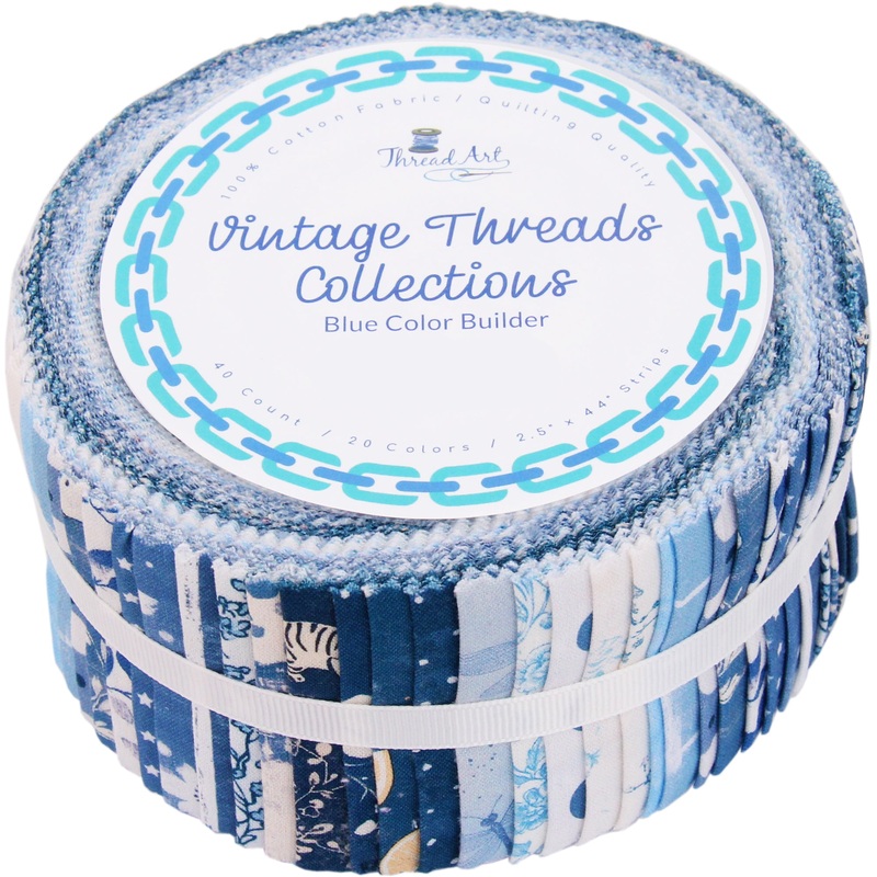 Jelly Roll Fabric Strips, 40 Precut Fabric Strips in Blue Prints, Premium Cotton