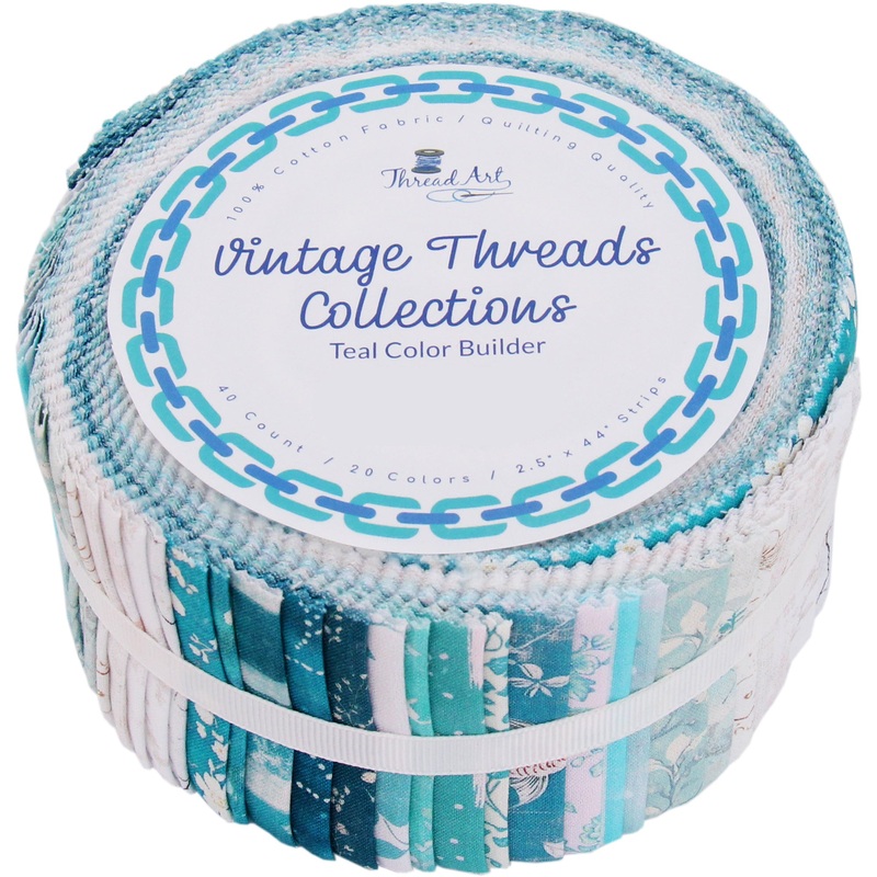 Jelly Roll Fabric Strips, 40 Precut Fabric Strips in Teal Prints, Premium Cotton