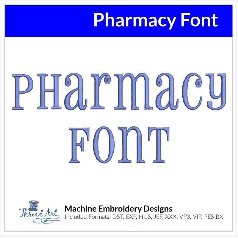 Pharmacy Font Machine Embroidery Design Set – Alphabet Letters Numbers BX Font – Download 9 Formats and 4 Sizes