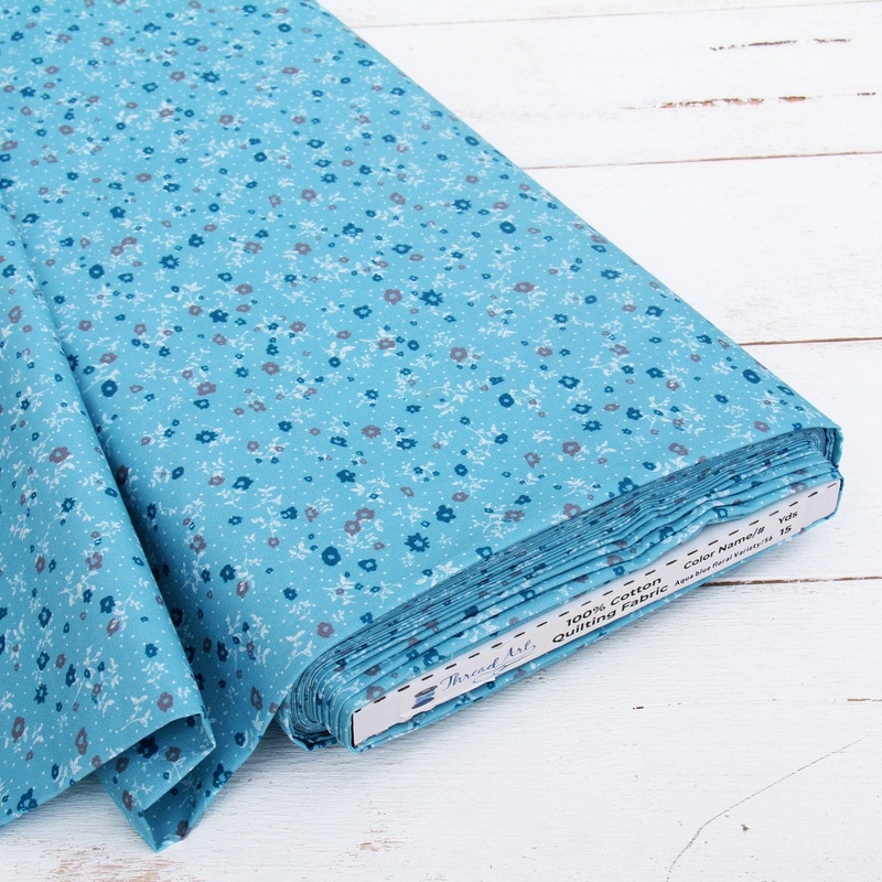 Premium Cotton Quilting Fabric Sold By The Yard – Patterned Aqua Blue Floral