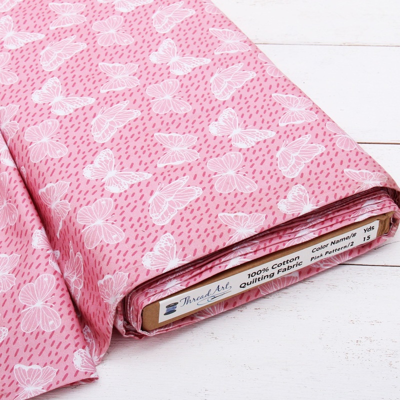 Premium Cotton Quilting Fabric Sold By The Yard – Patterned Butterfly Pink 2