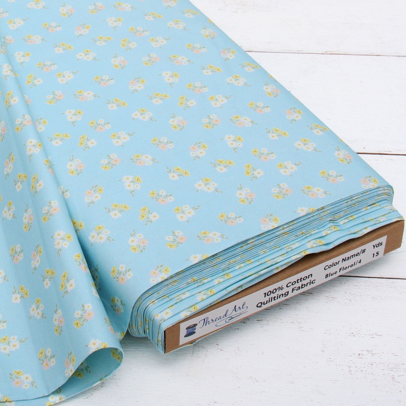 Premium Cotton Quilting Fabric Sold By The Yard – Patterned Floral Lt. Blue 4