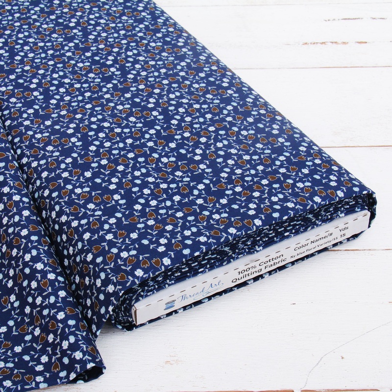 Premium Cotton Quilting Fabric Sold By The Yard – Patterned Navy Blue Floral Variety