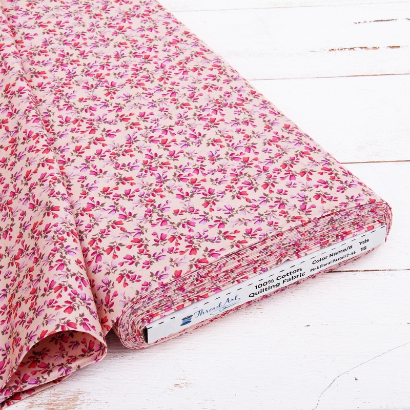 Premium Cotton Quilting Fabric Sold By The Yard – Patterned Pink Floral Pastel
