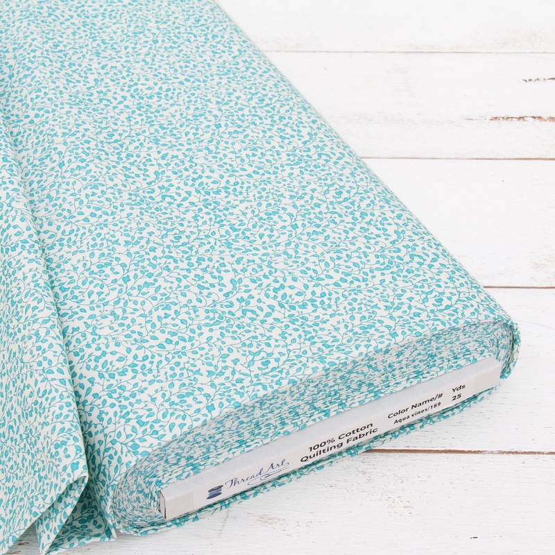 Premium Cotton Quilting Fabric Sold By The Yard – Vintage Threads Collection – Aqua Vine