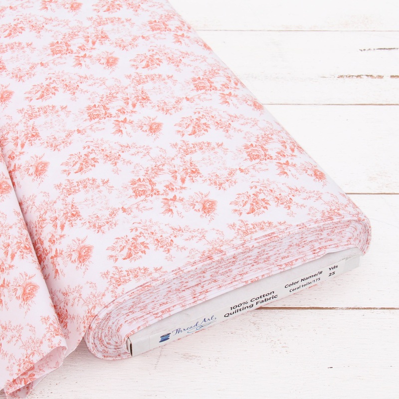 Premium Cotton Quilting Fabric Sold By The Yard – Vintage Threads Collection – Coral Toile