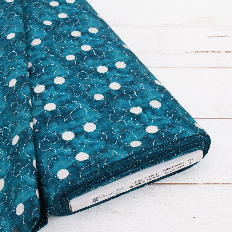 Premium Cotton Quilting Fabric Sold By The Yard – Vintage Threads Collection – Dark Teal Dots