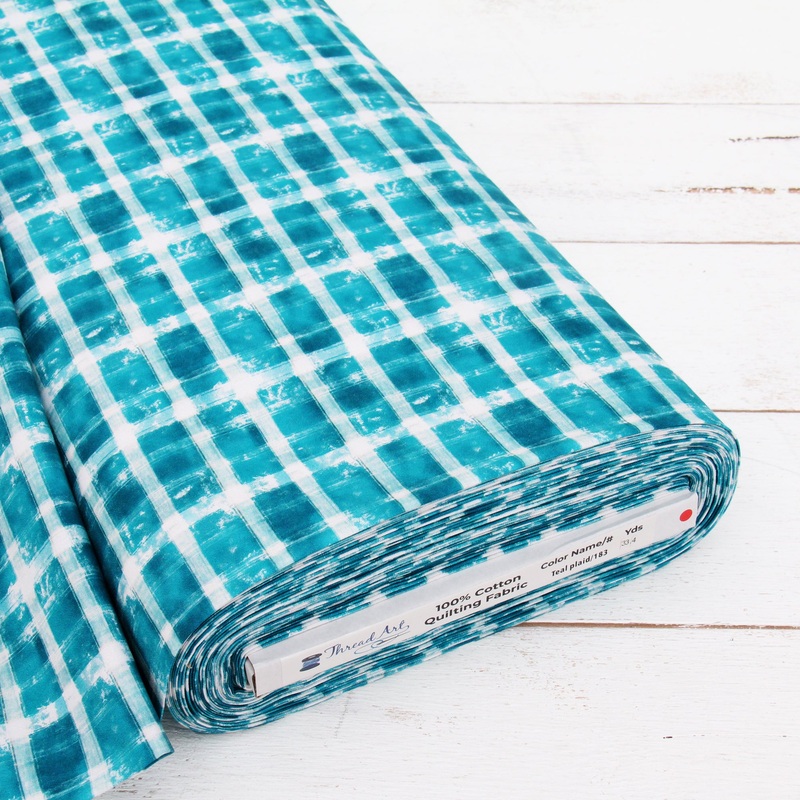 Premium Cotton Quilting Fabric Sold By The Yard – Vintage Threads Collection – Teal Plaid