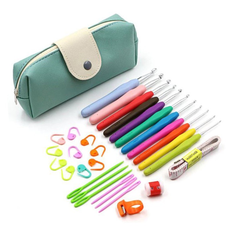 Set of Crochet Tools with Mint Green Storage Bag