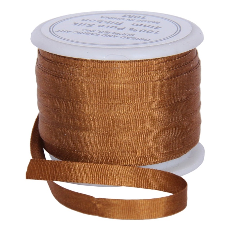 Silk Ribbon 4mm Golden Tan x 10 Meters  No. 668