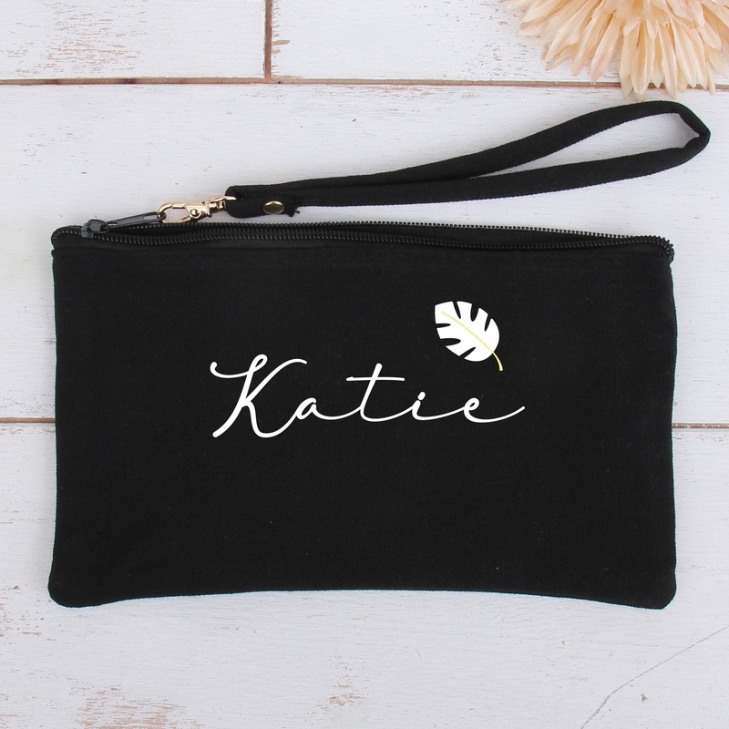 Embroidered Canvas Wristlet – Palm Leaf
