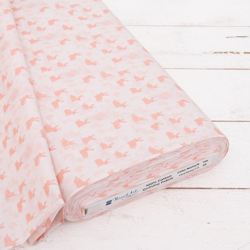 Premium Cotton Quilting Fabric Sold By The Yard – Vintage Threads Collection – Coral Bunnies
