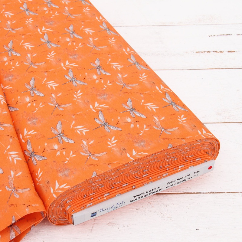 Premium Cotton Quilting Fabric Sold By The Yard – Vintage Threads Collection – Coral Dragonfly