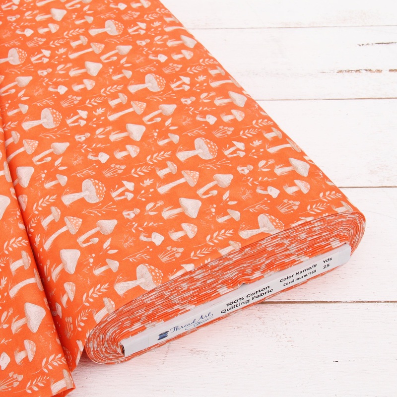 Premium Cotton Quilting Fabric Sold By The Yard – Vintage Threads Collection – Coral Mushroom