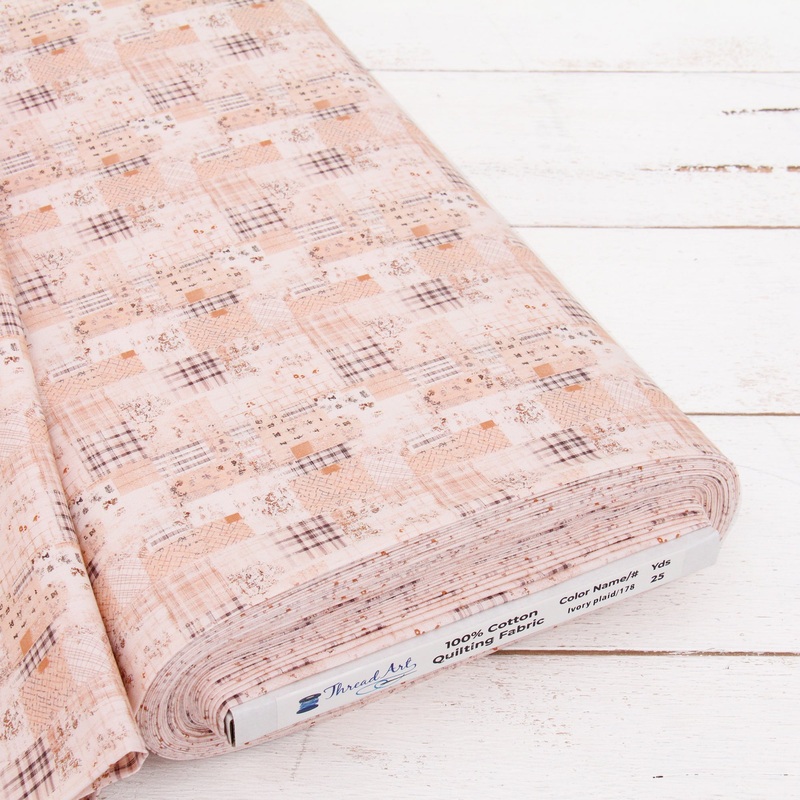 Premium Cotton Quilting Fabric Sold By The Yard – Vintage Threads Collection – Ivory Plaid