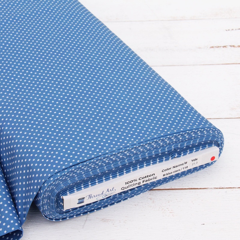 Premium Cotton Quilting Fabric Sold By The Yard – Vintage Threads Collection – Medium Blue Stars