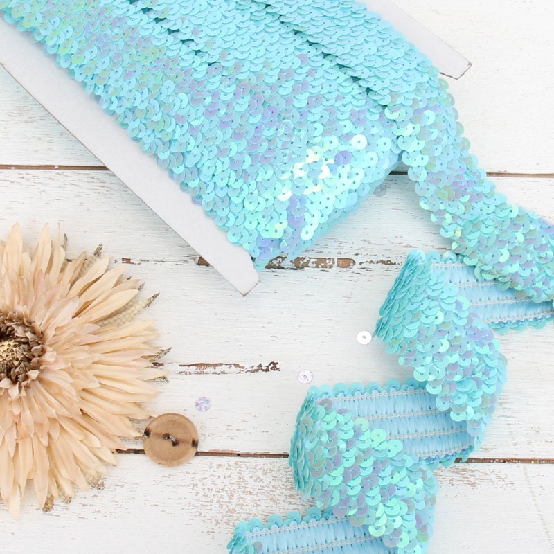 Stretch Sequin Roll – 1 1/2in – Light Blue – 10 meters (11 yards)