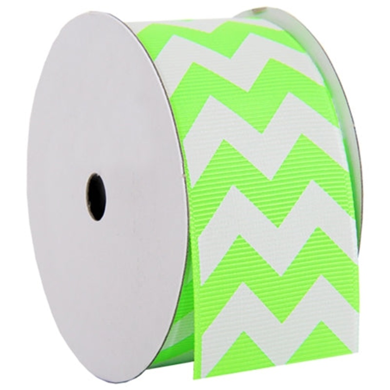 Grosgrain Chevron Ribbon 1 1/2″ – 5 Yards – Neon Green