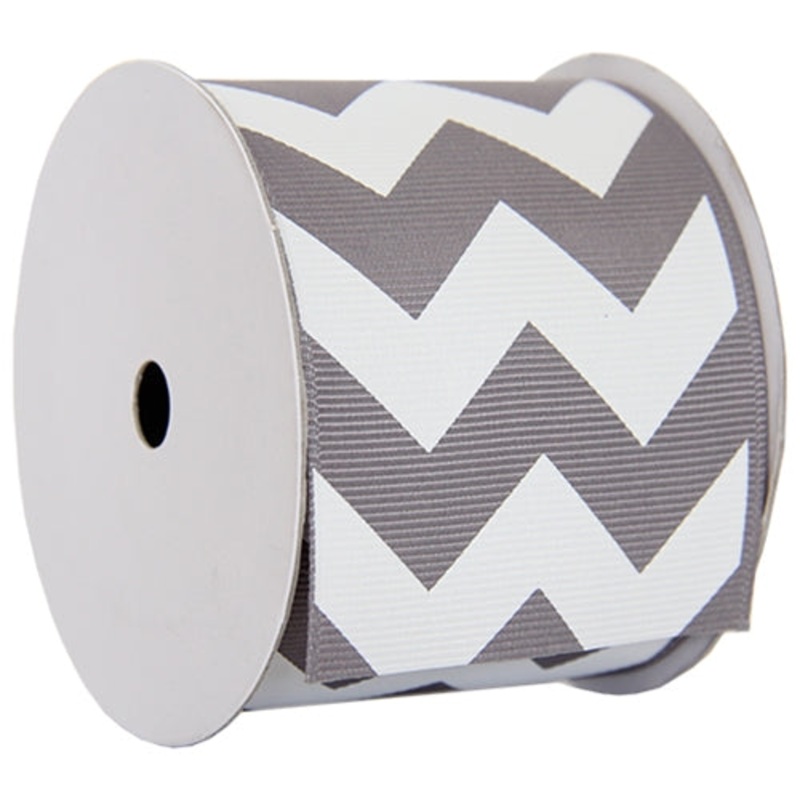 Grosgrain Chevron Ribbon 2 1/4″ – 5 Yards – Grey