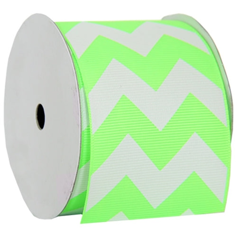 Grosgrain Chevron Ribbon 2 1/4″ – 5 Yards – Neon Green