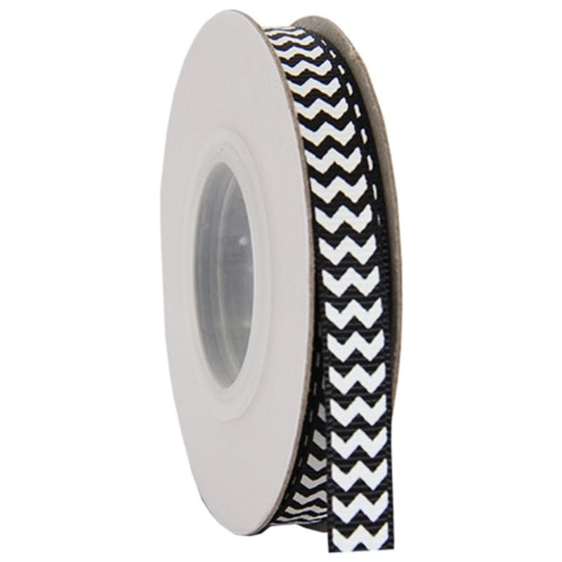 Grosgrain Chevron Ribbon 3/8″ – 10 Yards – Black