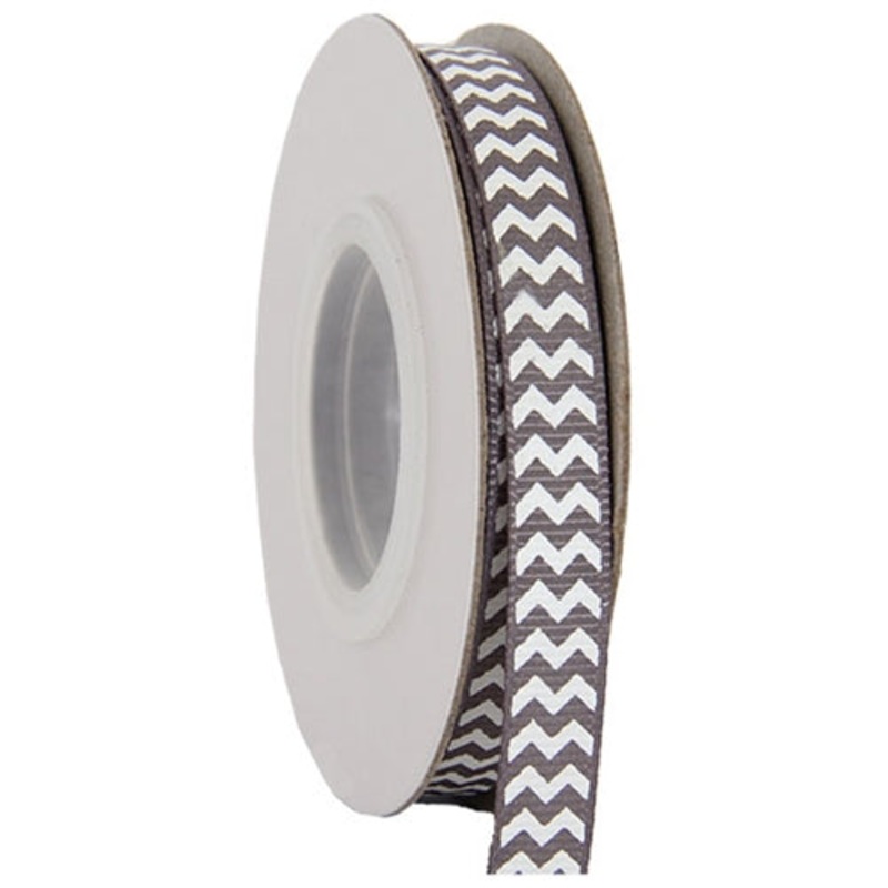 Grosgrain Chevron Ribbon 3/8″ – 10 Yards – Grey