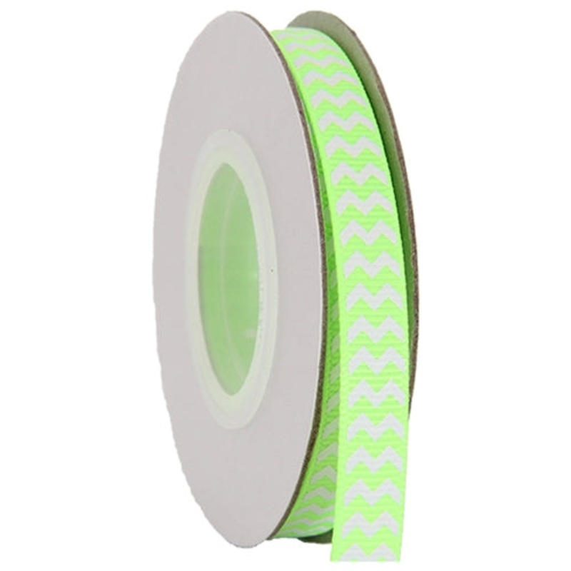 Grosgrain Chevron Ribbon 3/8″ – 10 Yards – Neon Green