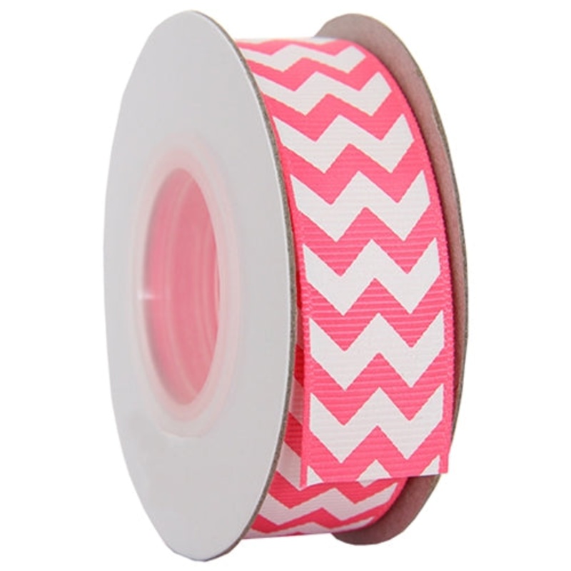 Grosgrain Chevron Ribbon 7/8″ – 10 Yards – Hot Pink