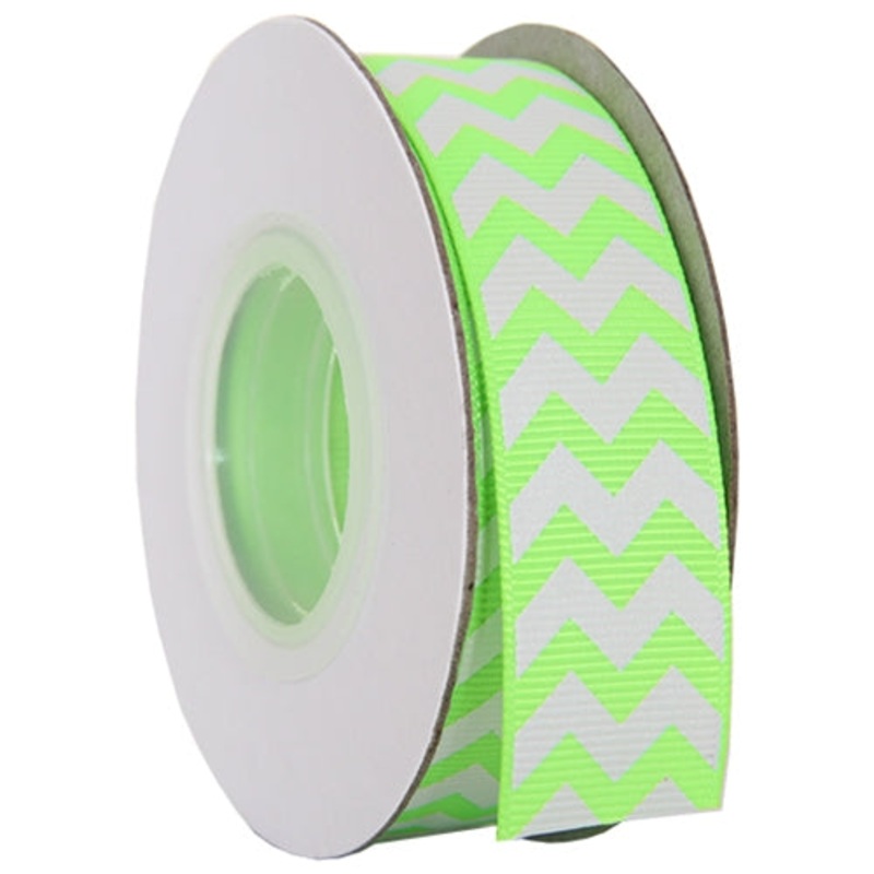 Grosgrain Chevron Ribbon 7/8″ – 10 Yards – Neon Green