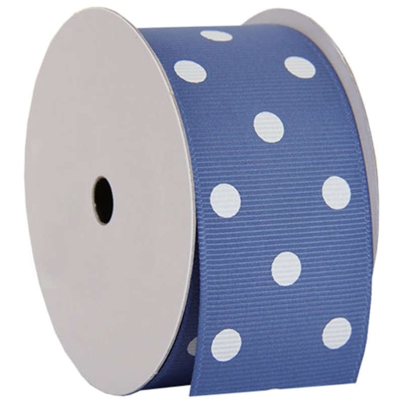Grosgrain Dots Ribbon 1 1/2″ – 5 Yards – Country Blue