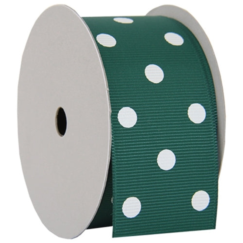 Grosgrain Dots Ribbon 1 1/2″ – 5 Yards – Forest Green