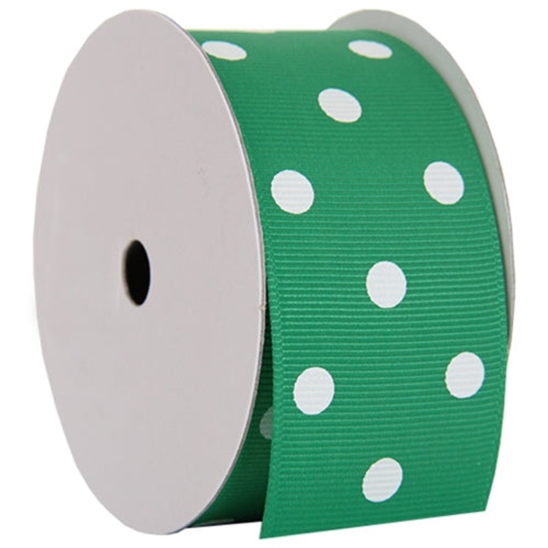 Grosgrain Dots Ribbon 1 1/2″ – 5 Yards – Green
