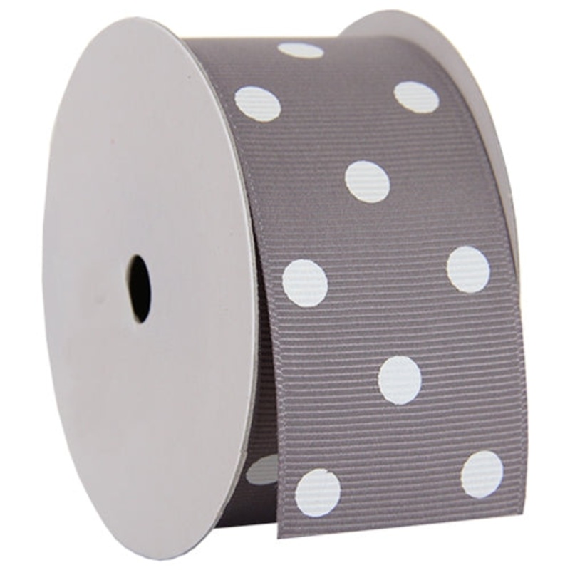 Grosgrain Dots Ribbon 1 1/2″ – 5 Yards – Grey