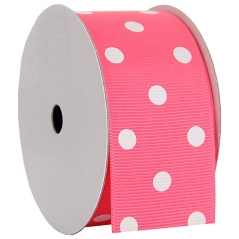 Grosgrain Dots Ribbon 1 1/2″ – 5 Yards – Hot Pink
