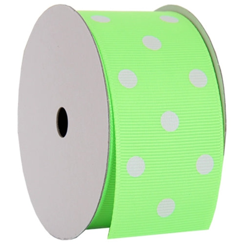 Grosgrain Dots Ribbon 1 1/2″ – 5 Yards – Neon Green