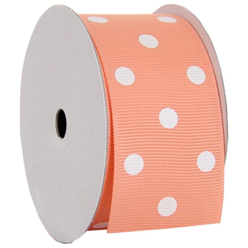 Grosgrain Dots Ribbon 1 1/2″ – 5 Yards – Peach