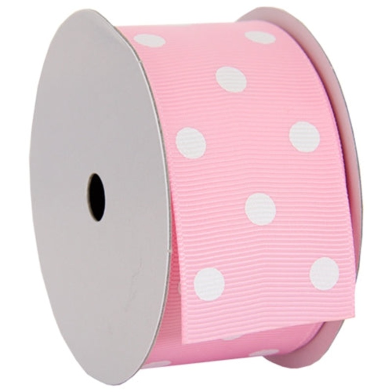Grosgrain Dots Ribbon 1 1/2″ – 5 Yards – Pink