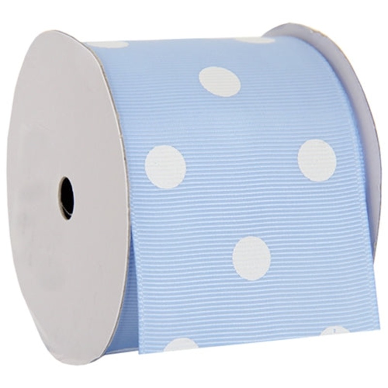 Grosgrain Dots Ribbon 2 1/4″ – 5 Yards – Baby Blue