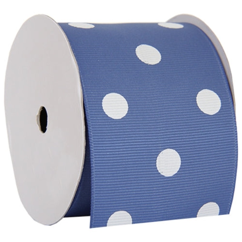 Grosgrain Dots Ribbon 2 1/4″ – 5 Yards – Country Blue