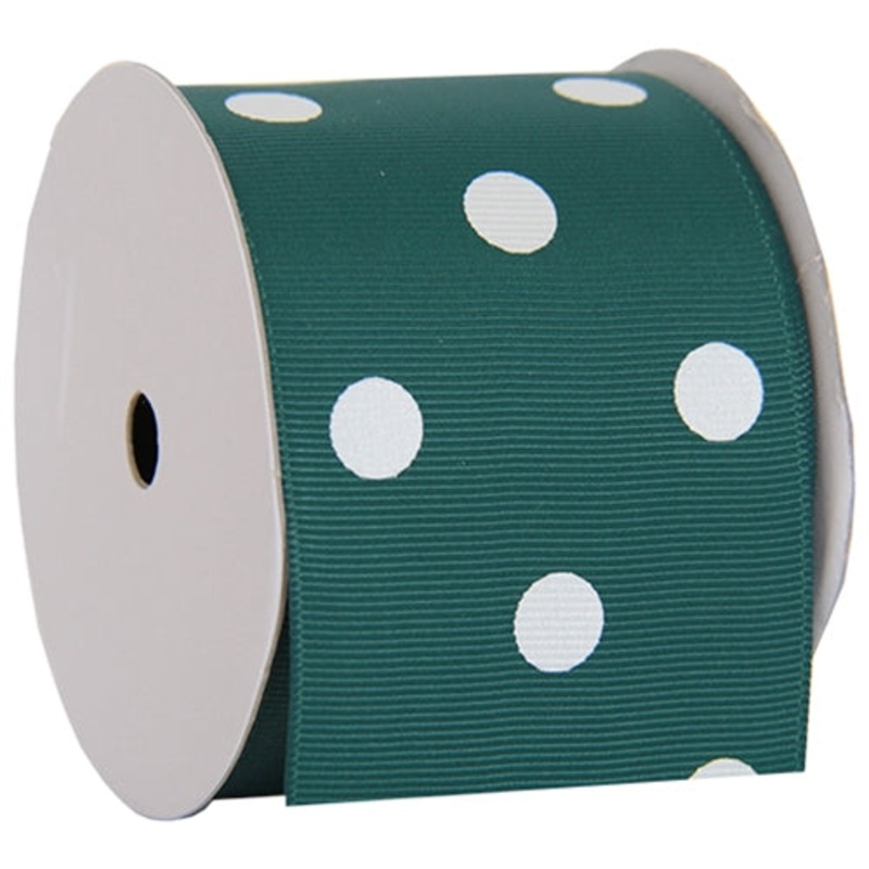 Grosgrain Dots Ribbon 2 1/4″ – 5 Yards – Forest Green