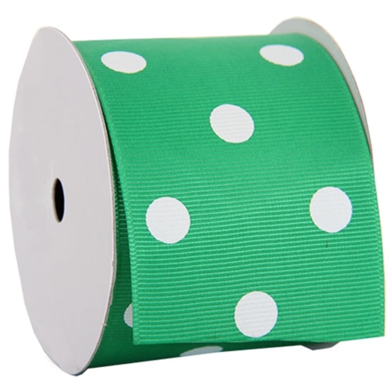 Grosgrain Dots Ribbon 2 1/4″ – 5 Yards – Green