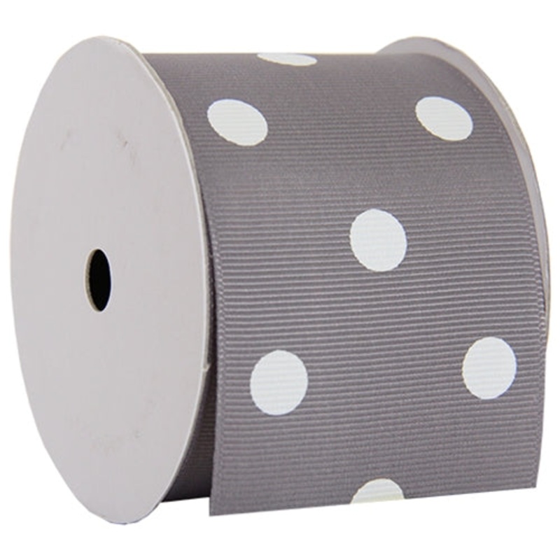 Grosgrain Dots Ribbon 2 1/4″ – 5 Yards – Grey