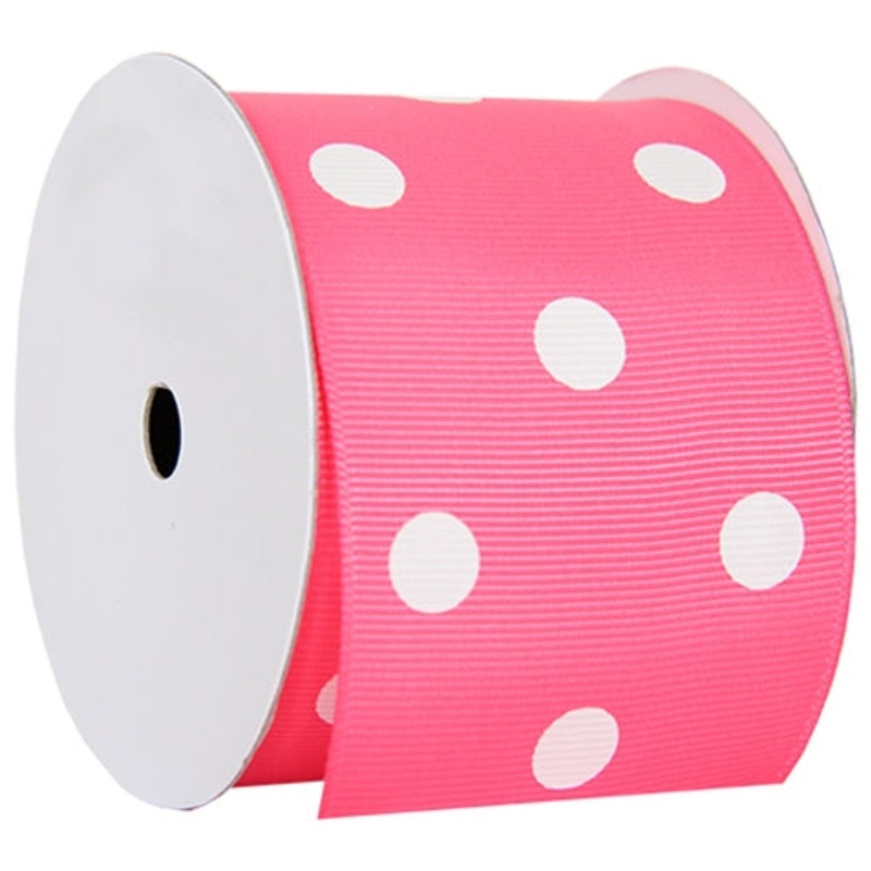 Grosgrain Dots Ribbon 2 1/4″ – 5 Yards – Hot Pink