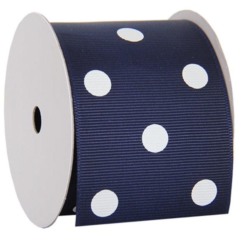 Grosgrain Dots Ribbon 2 1/4″ – 5 Yards – Navy