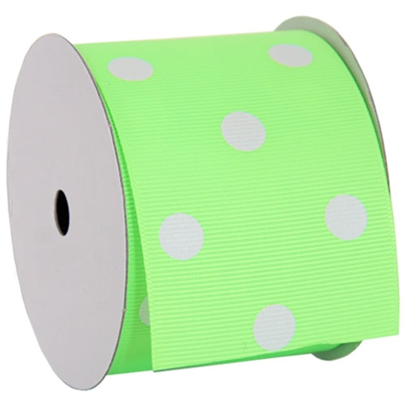 Grosgrain Dots Ribbon 2 1/4″ – 5 Yards – Neon Green